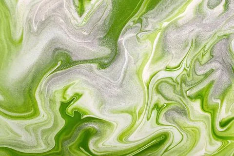 Abstract fluid art background green and white colors. Liquid marble. Acrylic Stock Illustration