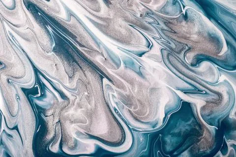 Abstract fluid art background navy blue and silver color. Liquid marble. Acry 스톡 일러스트