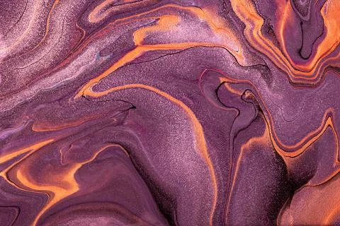 Abstract fluid art background purple and orange colors. Liquid marble. Acryli Stock Illustration