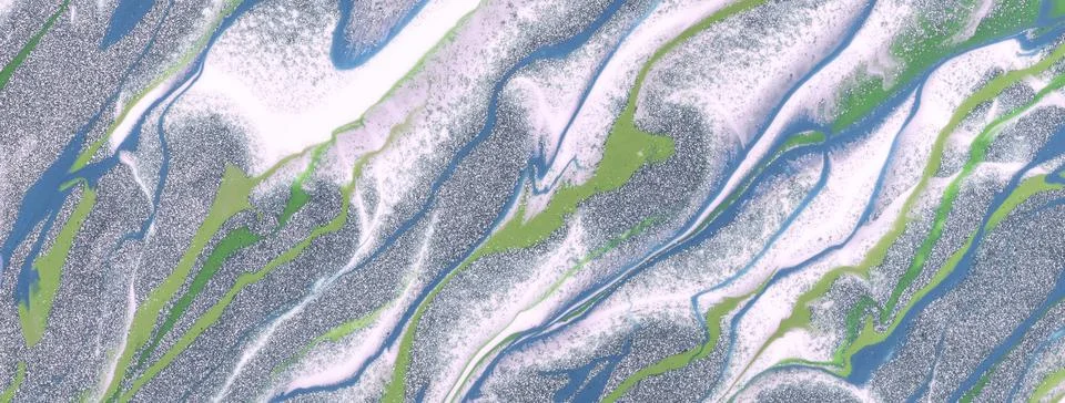 Abstract fluid art background silver, white and green colors. Acrylic paintin 스톡 일러스트
