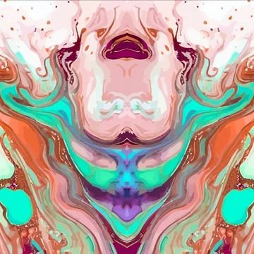 Abstract fluid art featuring an optical illusion face with surreal patterns. Stock Photos