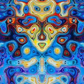 Abstract fluid art featuring an optical illusion face with surreal patterns. Stock Photos