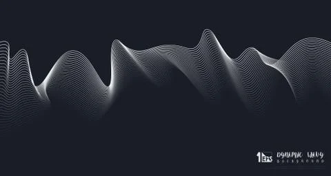 Abstract fluid design of wavy dynamic white line on dark blue background. Stock-Illustration