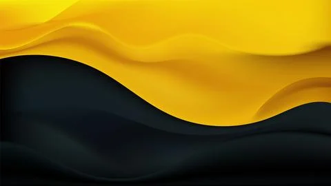 Abstract fluid dynamic background with bright yellow and deep black waves, .. Stock Illustration