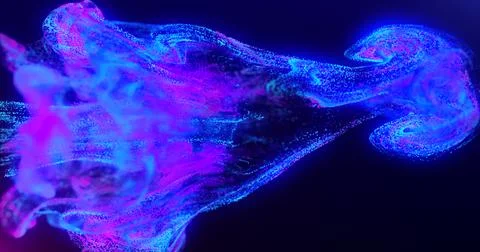 Abstract fluid explosion iridescent blue and purple waves glowing with blur.. Ilustración de archivo