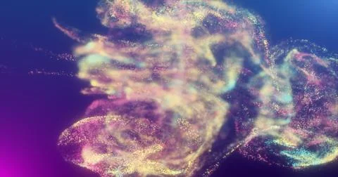 Abstract fluid explosion iridescent iridescent multicolored waves glowing e.. Stock Illustration