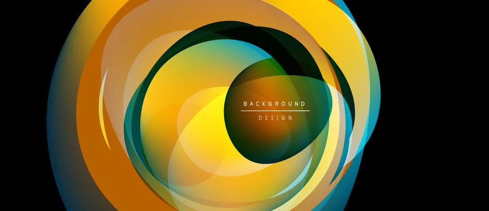 Abstract fluid layers create dynamic circular design. Warm yellows, oranges Stock-Illustration