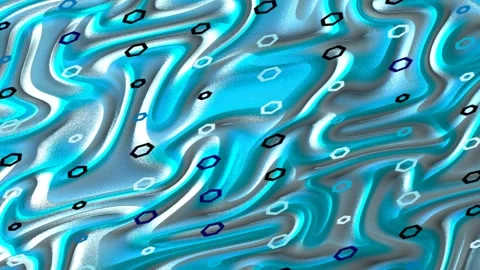 Abstract Fluid Motion Patterns in Blue Silver Swirls with Hexagonal Accents Stock-Footage 328589169