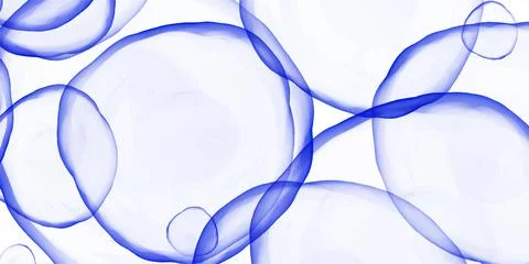 Abstract fluid painted background with blue bubbles. Alcohol ink or watercolor Stock Illustration