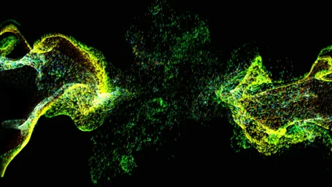 Abstract fluid particles on dark background Stock Footage 149197283