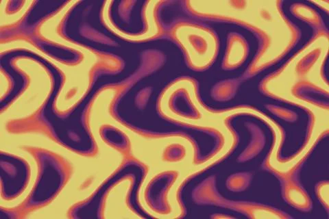 An abstract fluid pattern combines flowing yellow, orange, and purple shape.. Иллюстрация