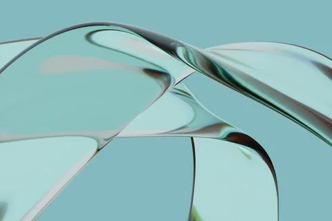 Abstract fluid-like ribbons of translucent material twist and flow against .. Stock Illustration