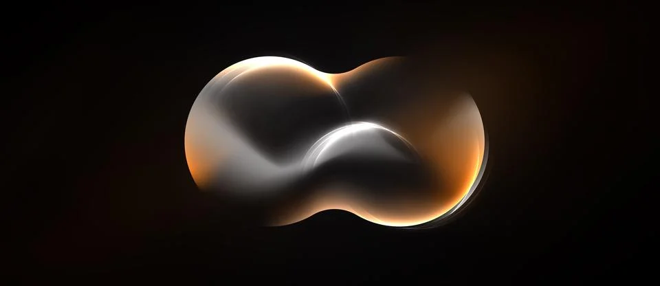 Abstract fluid shape. Metallic reflections, warm colors dominate dark backg.. Stock Illustration