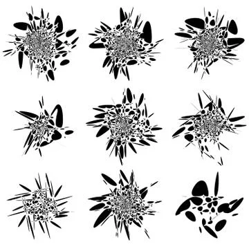 Abstract fluid-like shape set. Splatter, splash elements. Random shape set wi Stock Illustration