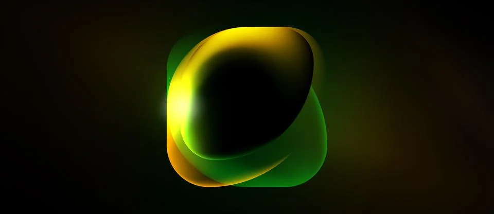 Abstract fluid shape, vibrant colors blend. Yellow, green hues dominate dark Stock Illustration