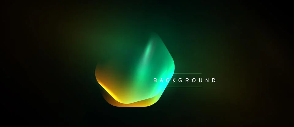 Abstract fluid shape, vibrant green, gold hues. Dark background creates dra.. 스톡 일러스트