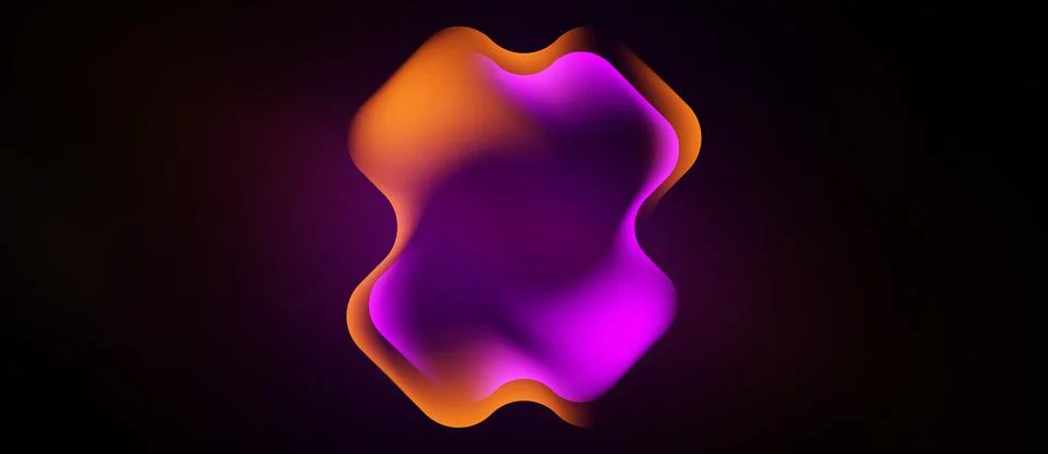 Abstract fluid shape. Vibrant orange, purple hues blend. Dark background Stock Illustration