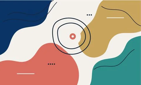 Abstract fluid shapes and concentric circles create a colorful vector backg.. Illustrazione stock