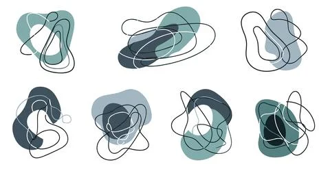 Abstract fluid shapes and intertwined lines in cool blue and teal tones. Stock Illustration