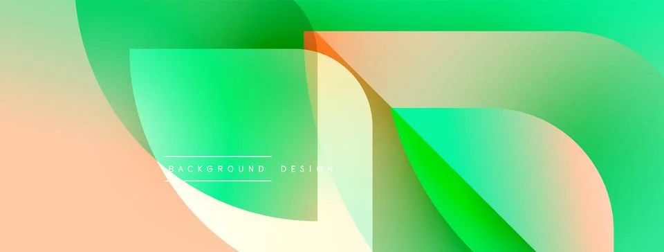 Abstract fluid shapes blend, creating vibrant gradient background. Peach, green Stock Illustration