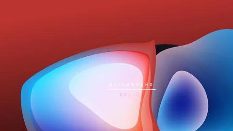 Abstract fluid shapes blend, creating vibrant color gradients. Red, blue hues Stock-Illustration