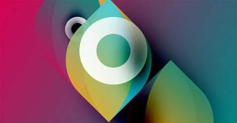 Abstract fluid shapes blend, creating vibrant color gradients. Circular elements Illustrazione stock