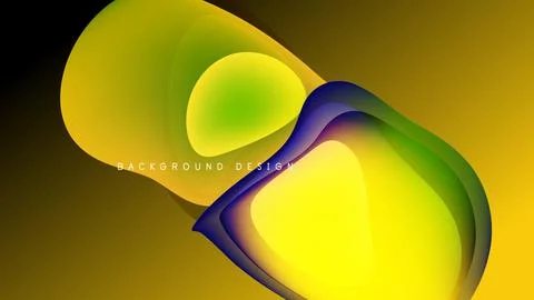 Abstract fluid shapes blend, creating vibrant yellow, green, purple gradients. Illustrazione stock