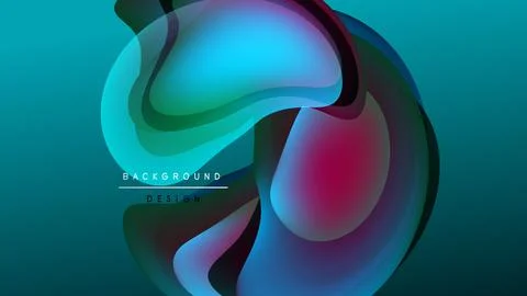 Abstract fluid shapes blend, creating vibrant color gradients. Dark background Stockillustratie