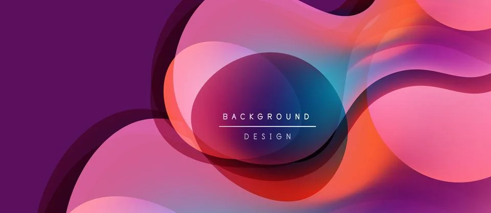 Abstract fluid shapes blend, creating vibrant purple, pink, orange gradients. 库存插图