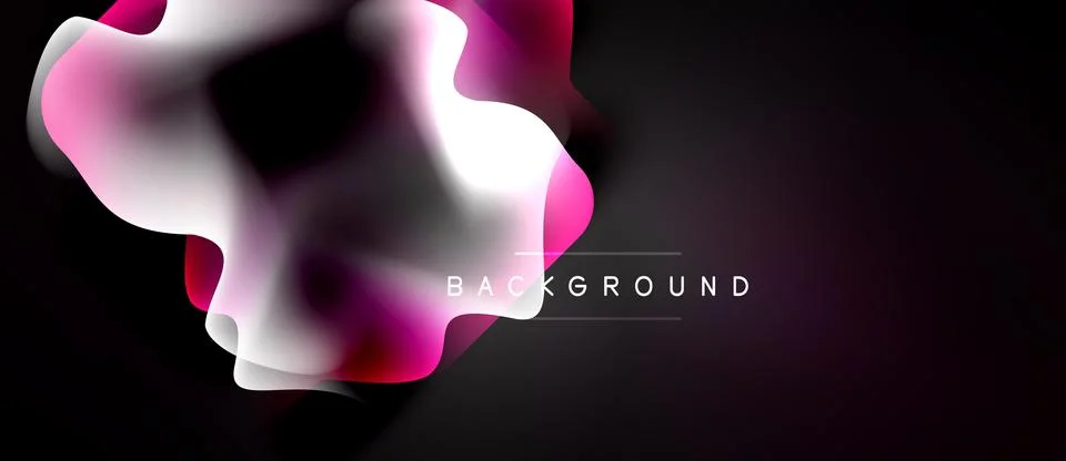 Abstract fluid shapes blend, creating dynamic pink, white gradients. Dark Illustrazione stock