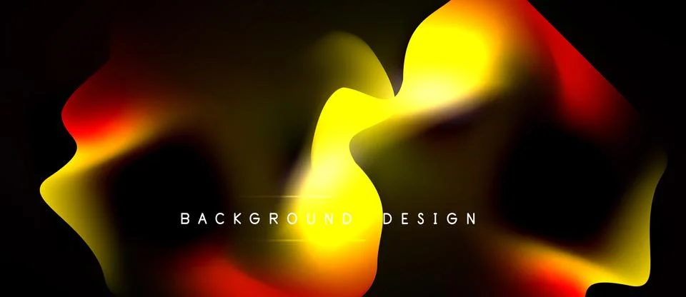 Abstract fluid shapes blend, creating vibrant gradients. Yellow, orange, red Stock Illustration