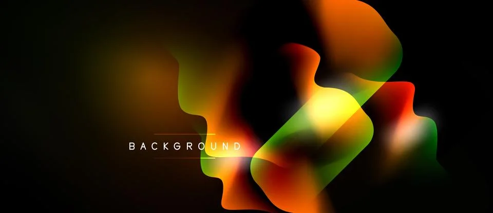 Abstract fluid shapes blend, creating vibrant color gradients on dark backg.. Stock Illustration