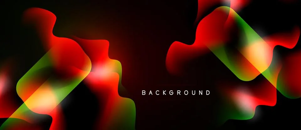 Abstract fluid shapes blend, creating vibrant red, green, yellow gradients... Illustrazione stock