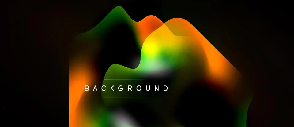 Abstract fluid shapes blend, creating vibrant background. Orange, green, yell Stock Illustration