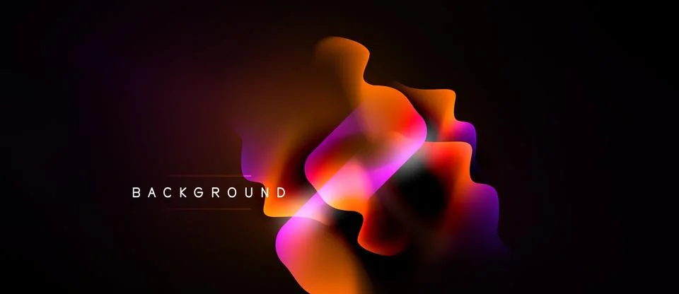 Abstract fluid shapes blend, creating vibrant color gradients on dark backg.. Illustrazione stock