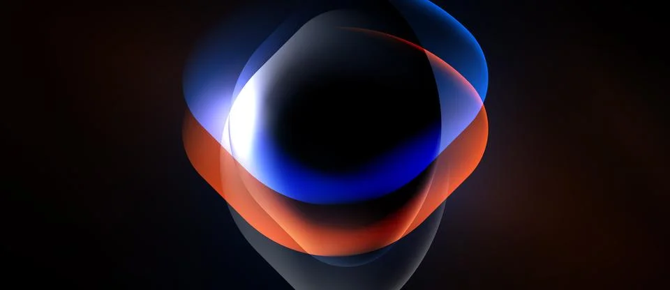 Abstract fluid shapes blend, creating luminous orb against dark background. イラスト素材