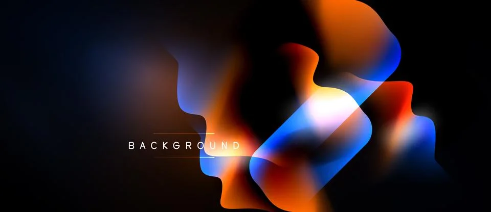 Abstract fluid shapes blend, creating vibrant color gradients. Dark backgroun Stock Illustration