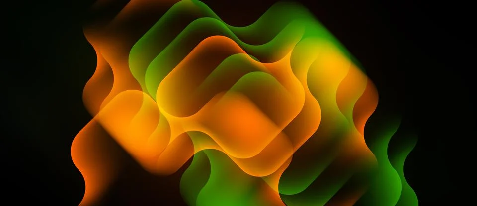 Abstract fluid shapes blend orange, green hues. Dynamic composition creates Stockillustratie