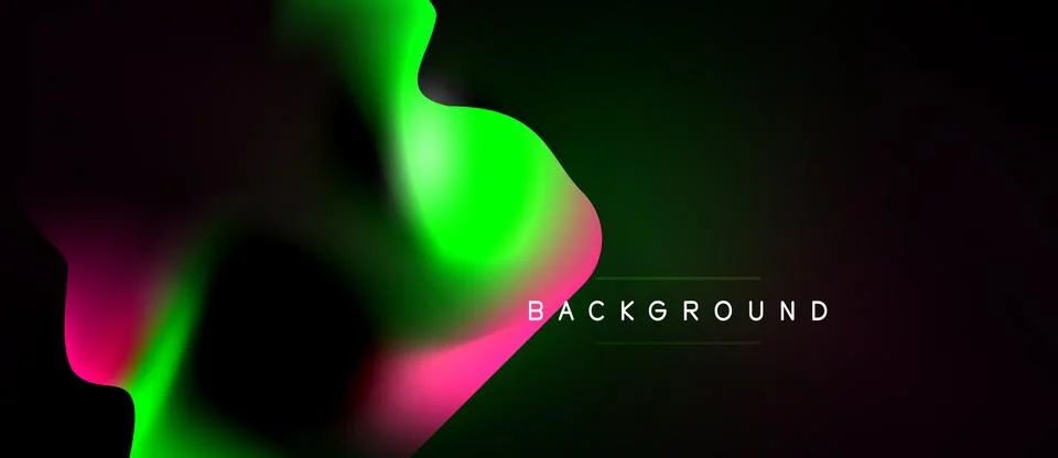 Abstract fluid shapes blend vibrant colors. Dark background emphasizes bright Stock Illustration