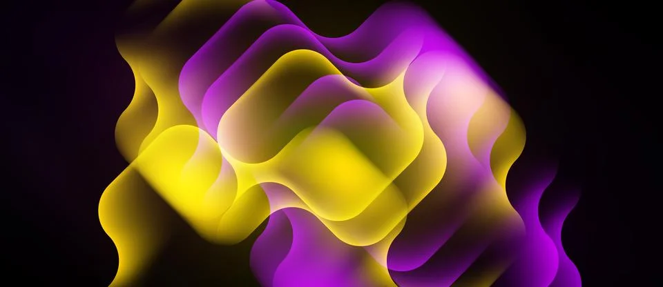 Abstract fluid shapes blend yellow, purple hues. Dynamic composition creates Stockillustratie
