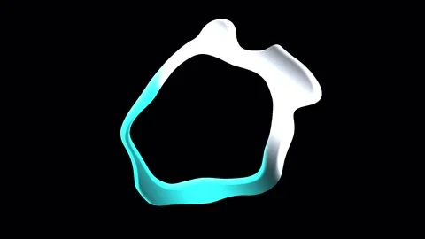 Abstract fluid shapes with glowing cyan and white edges on black background Video stock 343482071