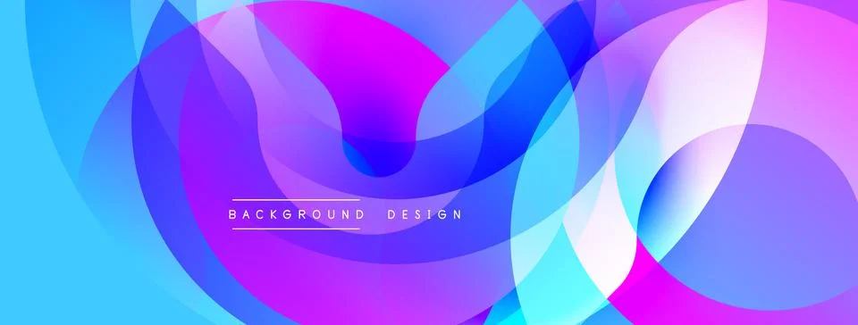 Abstract fluid shapes overlap, creating vibrant gradients. Blues, purples, pinks Stock Illustration