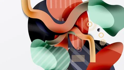 Abstract fluid shapes overlap, creating dynamic composition. Warm, cool colors 스톡 일러스트