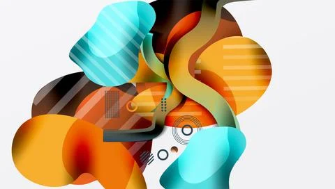 Abstract fluid shapes overlap, creating dynamic composition. Warm, cool colors 스톡 일러스트