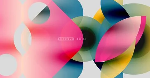Abstract fluid shapes overlap, creating vibrant pink, blue, yellow gradients. Stock Illustration