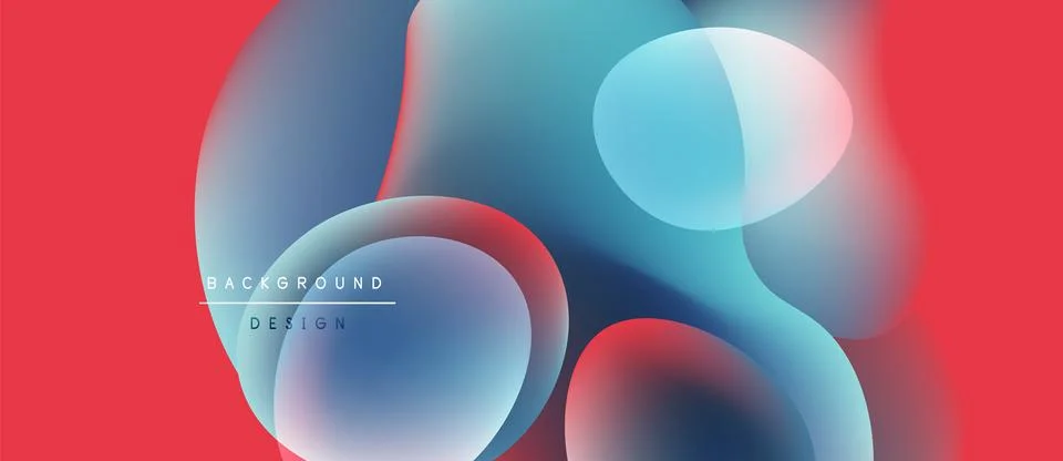 Abstract fluid shapes overlap, creating vibrant color gradients. Red background Illustrazione stock