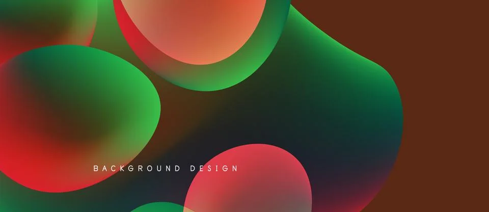 Abstract fluid shapes overlap, creating vibrant color gradients. Red, green, 库存插图