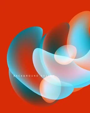 Abstract fluid shapes overlap, creating vibrant color blends. Red background Stock Illustration