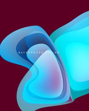 Abstract fluid shapes overlap, creating vibrant blue gradients on deep burgundy Stock Illustration