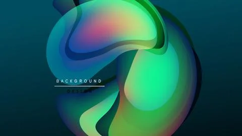 Abstract fluid shapes overlap, creating vibrant color gradients. Dark background Illustrazione stock